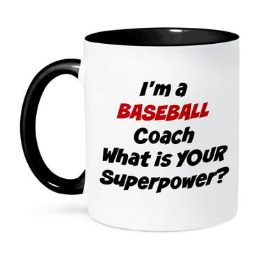 3dRose, Im a baseball coach, whats your super power, 11oz Two-Tone Black Mug