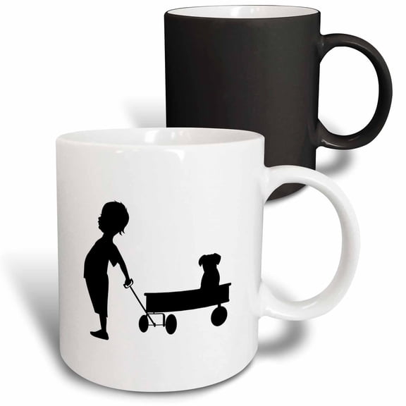 3drose, Image of Little Boy Leads Puppy in Wagon, 11oz Magic Transforming Mug