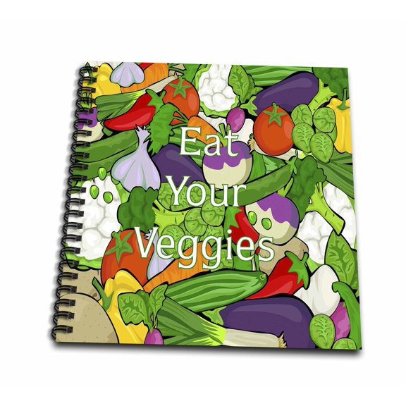 3dRose, Image Of Painted Cartoon Vegetables With Eat Your Veggies, Mini Notepad 4 x 4 inch