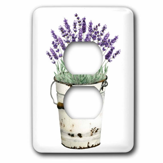 3dRose, Image Of Watercolor Rusty White Bucket Of Lavender Illustration, 2 plug outlet cover