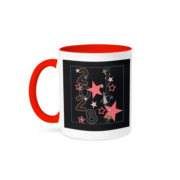 3drose, Image of 2028 Grad Scattered Stars Dotted Tassel, Lines, Pink, Blue, 15oz Two-tone Red Mug