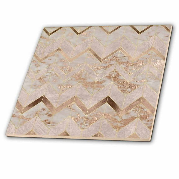 3dRose, Image of Abstract Trendy Geometrical Copper Marble Chevron Zig-Zag Pattern, 12 Inch Ceramic Tile