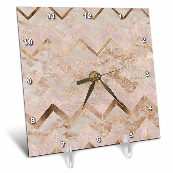 3dRose, Image of Abstract Trendy Geometrical Copper Marble Chevron Zig-Zag Pattern, 6x6 Desk Clock