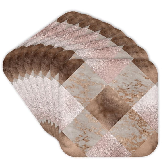 3drose, Image of Abstract Trendy Geometrical Copper Marble Rose Gold Square Pattern, Set of 8 Coasters - Soft