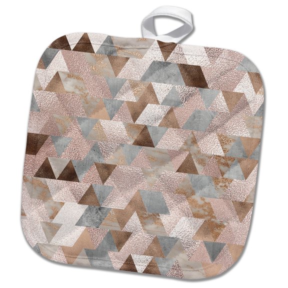 3dRose, Image of Abstract Trendy Geometrical Copper Marble Rose Gold Triangle Pattern, 8x8 Potholder