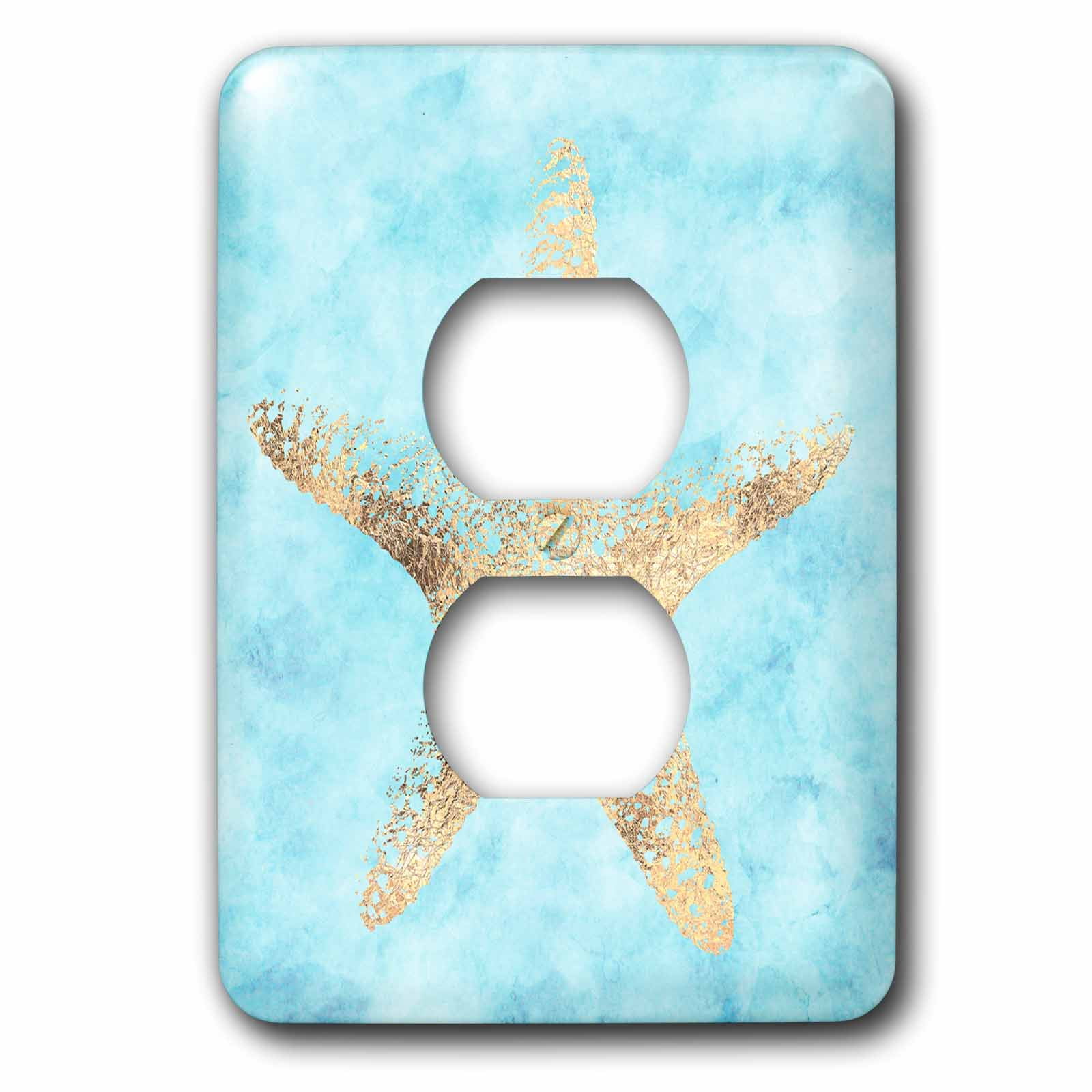 3dRose, Image of Aqua Watercolor Gold Glam Starfish, 2 plug outlet cover