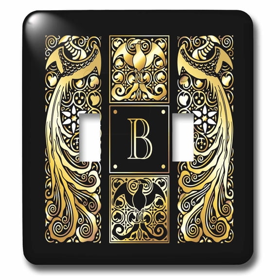 3dRose, Image of Art Nouveau Peacocks- Monogram Letter B- not foil embossed, double toggle switch