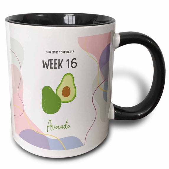 3drose, Image of Avocado How Big Is Your Baby Week 16, 15oz Two-tone Black Mug