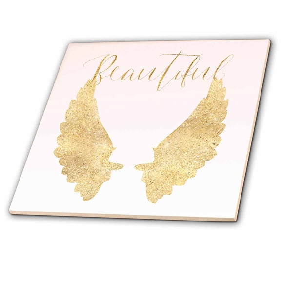 3dRose, Image of Beautiful Blush Pink Gold Ombre Angel Wings, 4 Inch Ceramic Tile
