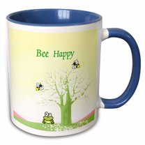 3drose, Image of Bee Happy with Cartoon Tree and Bees, 11oz Two-tone Blue Mug