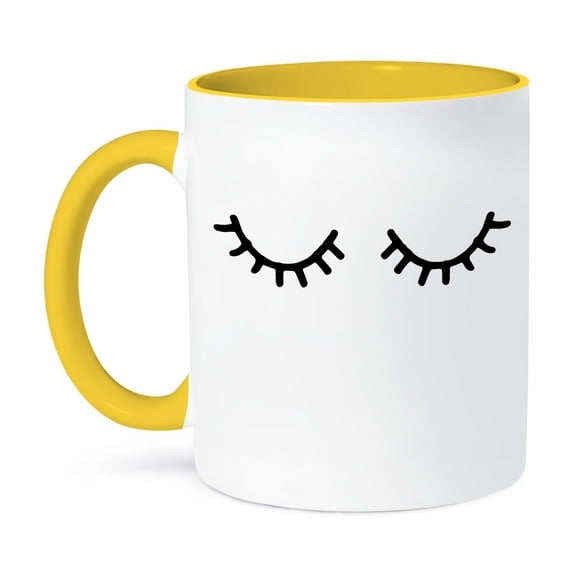 3dRose, Image of Black Glam Eyelashes, 15oz Two-Tone Yellow Mug