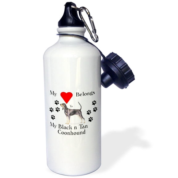 3dRose, Image of Black Tan Coon Hound With Red Heart And Paw Prints, Flip Straw 21oz Water Bottle