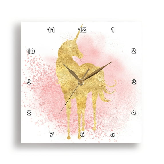 3dRose, Image of Blush Pink Sparkle Confetti Gold Unicorn, 13x13 Wall Clock