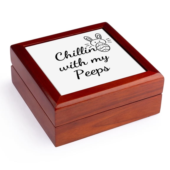 3dRose, Image of Bunny with Egg and Text of Chillin with my Peeps, Jewelry Box 5.5x5.5 inch with 4 inch tile