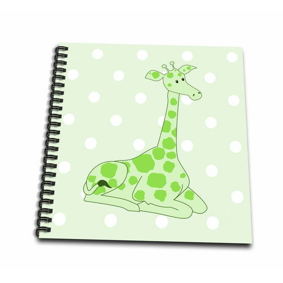 3dRose, Image of Cartoon Green Giraffe On Pale Green Dots, Memory Book 12 x 12 inch