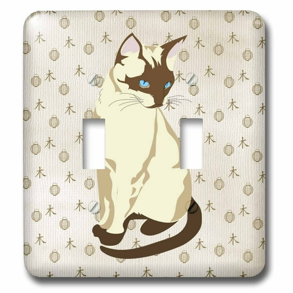 3dRose, Image of Cartoon Siamese Cat On Asian Pattern Background , double toggle switch