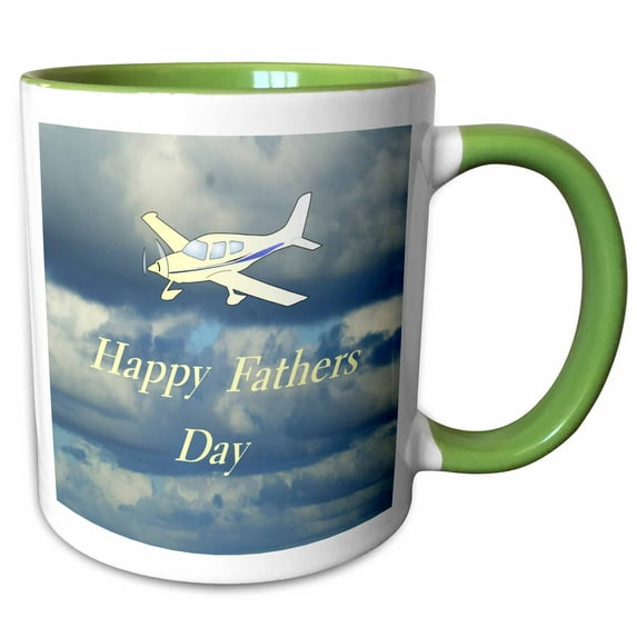3drose, Image of Cessna Plane Cloudy Skies and Words Happy Fathers Day, 11oz Two-tone Green Mug