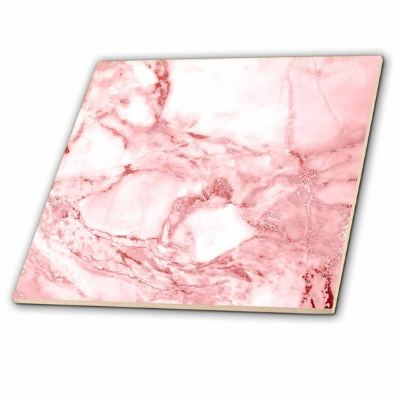 3dRose, Image of Chic Rose gold Marble Agate Gemstone Rock Quartz, 8 Inch Glass Tile