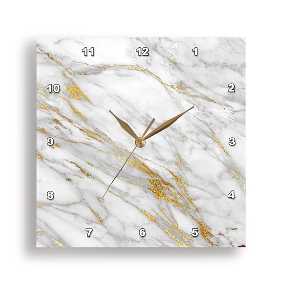 3dRose, Image of Chic Trendy Gold Glitter Veins Marble Agate Gemstone Quartz, 15x15 Wall Clock