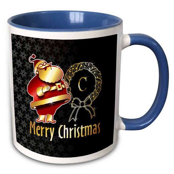 3drose, Image of Christmas Santa Claus Monogram- Letter C- Not Foil Embossed, 11oz Two-tone Blue Mug