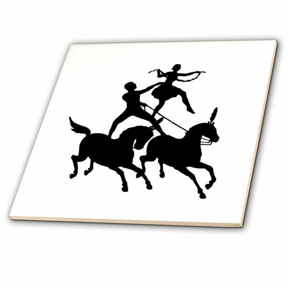 3dRose, Image of Circus Horses With Man and Woman In Black and White, 4 Inch Ceramic Tile