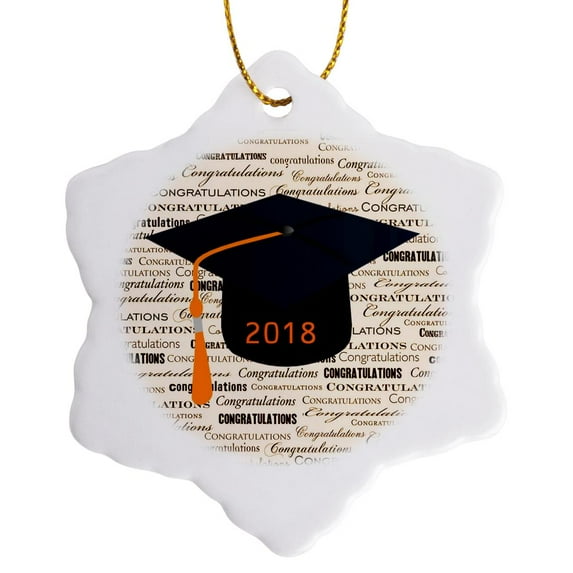 3drose, Image of Congratulations Black Cap Orange Tassel, 3 inch Snowflake Porcelain Ornament