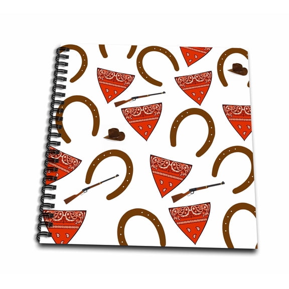 3dRose, Image of Cowboy Pattern With Rifle Horse Shoes And Bandana, Memory Book 12 x 12 inch