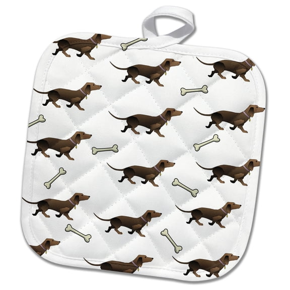 3dRose, Image of Dachunds and Bones Repeat Pattern, 8x8 Potholder