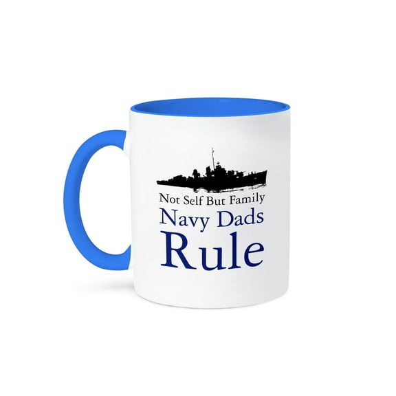3dRose, Image of Destroyer Words Not Self But Family Navy Dads Rule, 15oz Two-Tone Blue Mug
