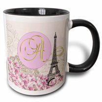 3drose, Image of Eiffel Tower Flowers and Script Letter A, 11oz Two-tone Black Mug