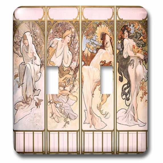 3dRose, Image of Famous French Four Seasons Mucha Collage, double toggle switch