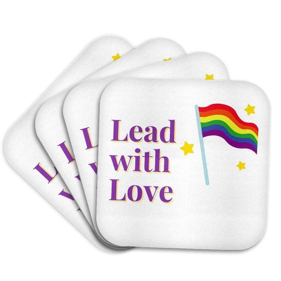 3drose, Image of Flag with Text of Lead with Love, Set of 4 Coasters - Soft