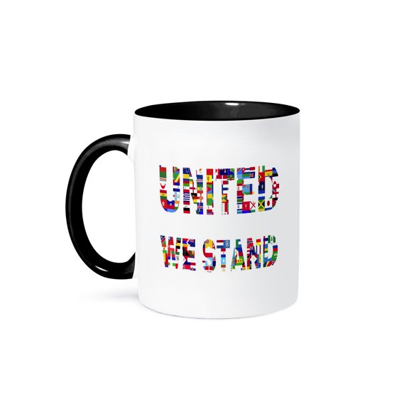 3drose, Image of Flags from World Say United We Stand, 11oz Two-tone Black Mug
