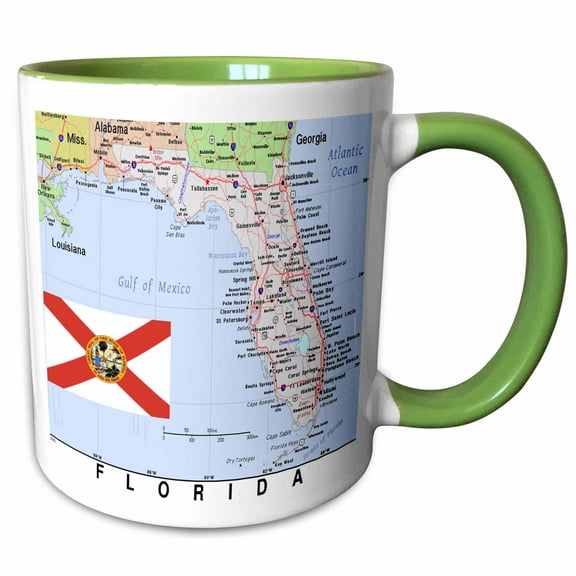 3drose, Image of Florida Topographic State Map N Flag, 15oz Two-tone Green Mug