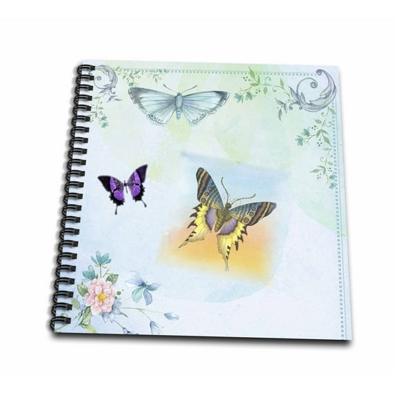 3dRose, Image of Flower Scrolls and Three Butterflies Watercolor, Mini Notepad 4 x 4 inch