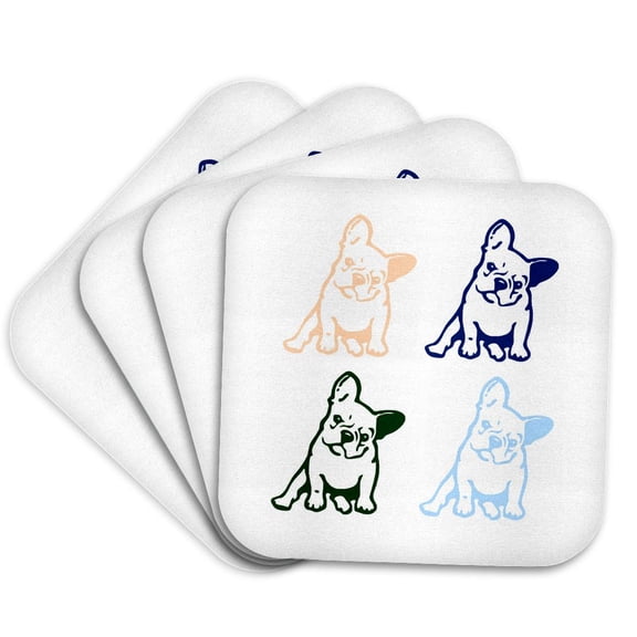 3drose, Image of Four French Bulldogs, Set of 4 Coasters - Soft