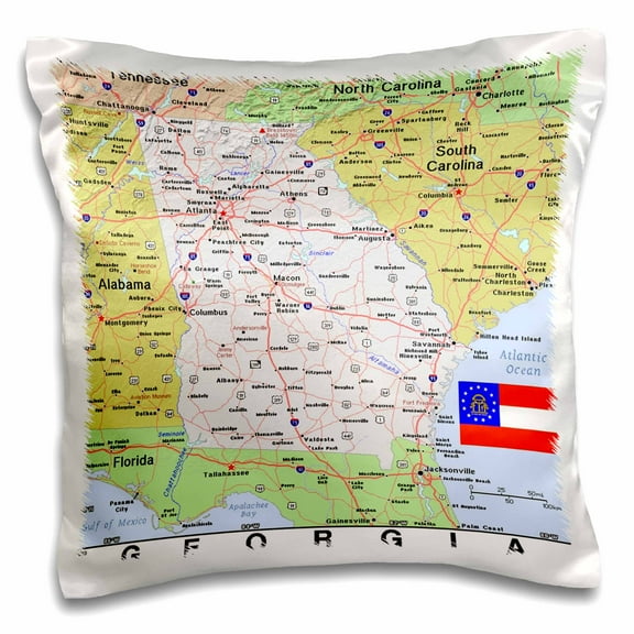 3dRose Image of Georgia Topographic Map With State Flag - Pillow Case, 16 by 16-inch