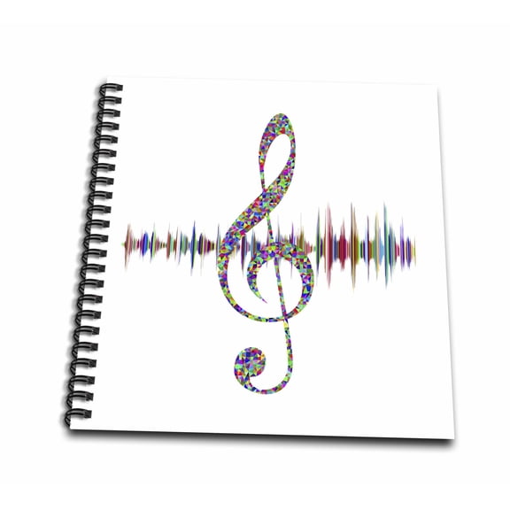 3dRose, Image of Glitter Note On Color Sound Waves, Drawing Book 8 x 8 inch