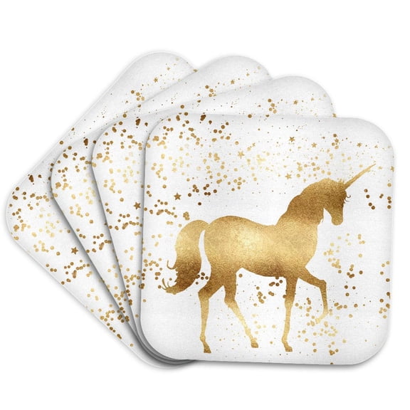 3drose, Image of Gold Confetti Unicorn, Set of 4 Coasters - Soft