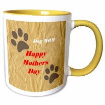 3drose, Image of Happy Mothers Day Dog Mom with Paws, 11oz Two-tone Yellow Mug