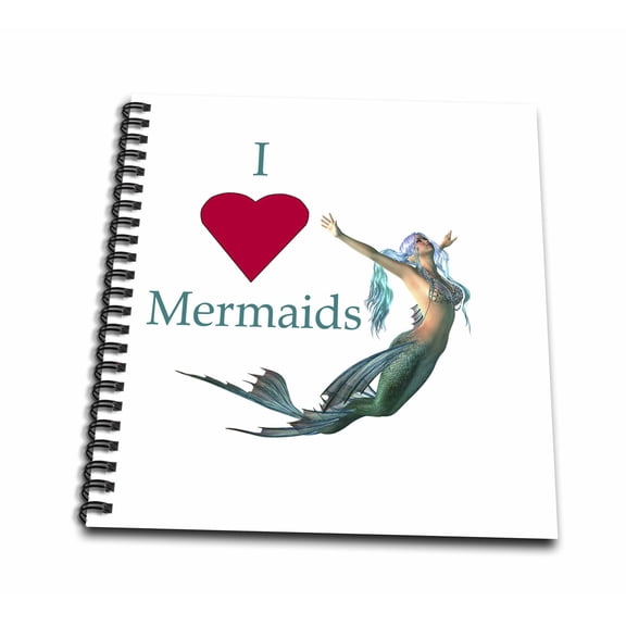 3dRose, Image of I Love Mermaids With Pretty Mermaid In Aqua, Memory Book 12 x 12 inch