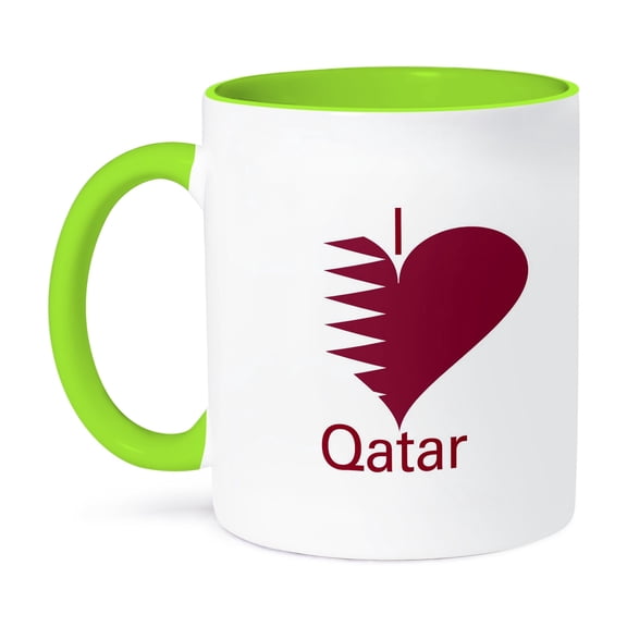 3dRose, Image of I love Qatar In Coat Of Arms Heart, 11oz Two-Tone Green Mug