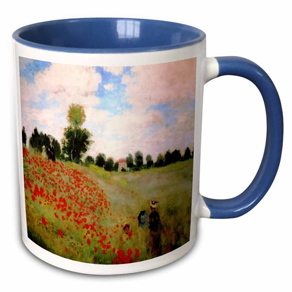 3drose, Image of Impressionism Claude Monet Painting Poppies Uspd, 11oz Two-tone Blue Mug