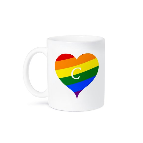 3drose, Image of Initial C on Gay Pride Colored Heart, 15oz Mug