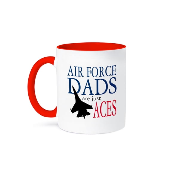 3dRose, Image of Jet Fighter Words Air Force Dads are Just Aces, 15oz Two-Tone Red Mug