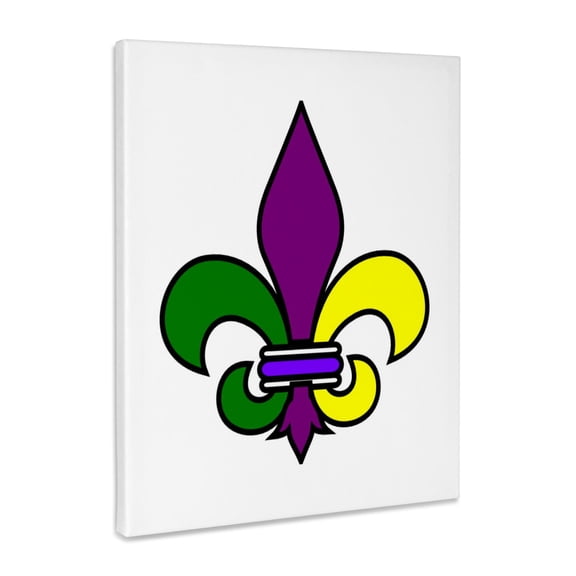 3dRose, Image of Large Fleur De Lis In Purple Yellow And Green For Mardi Gras, Museum Grade Canvas Wrap 8x10