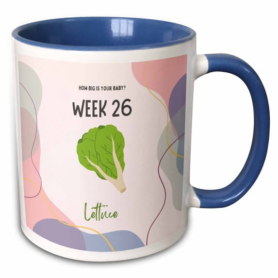 3drose, Image of Lettuce How Big Is Your Baby Week 26, 15oz Two-tone Blue Mug