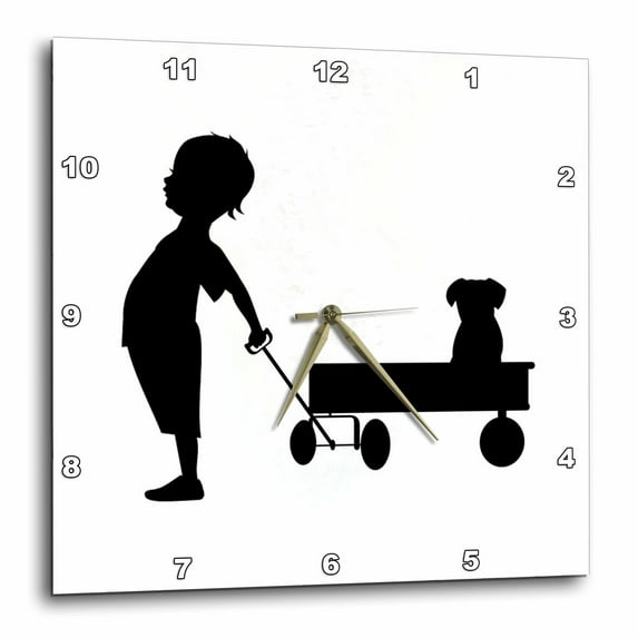 3dRose, Image of Little Boy Leads Puppy In Wagon, 15x15 Wall Clock