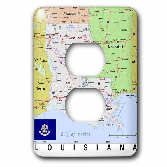 3dRose, Image of Louisiana Topographic Map With State Flag, 2 plug outlet cover