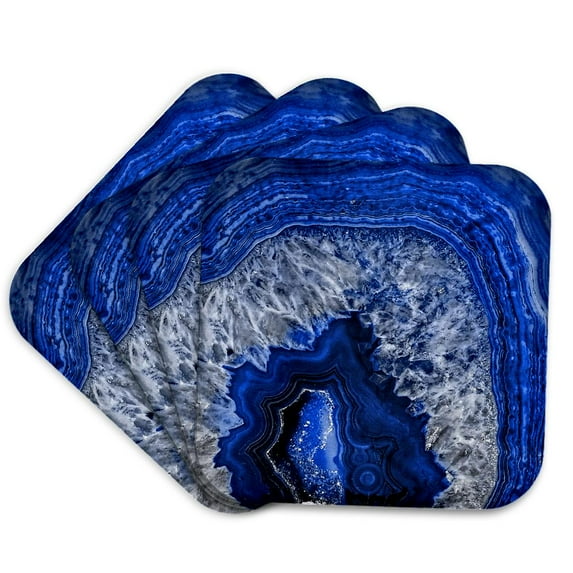 3drose, Image of Luxury Blue Indigo Marble Agate Gem Mineral Stone, Set of 4 Coasters - Soft